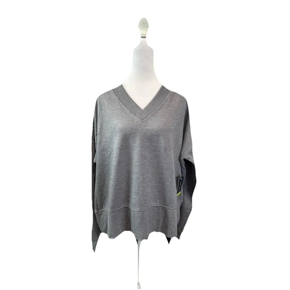 Tek Gear Sweater Size L Grey Stretch Fleece V-Neck Pullover New Women's